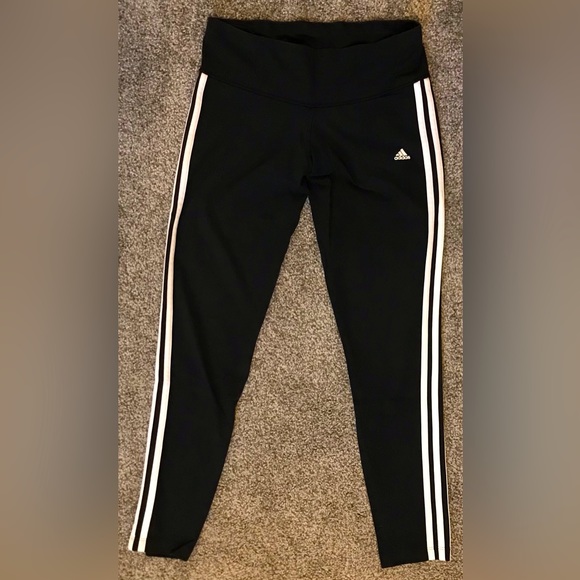 adidas Pants - adidas Climalite Striped Black Leggings - M